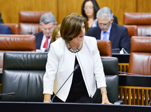 La consejera María José Sánchez Rubio, durante la sesión de control en el Parlamento.