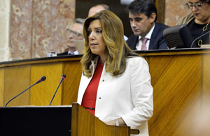 Susana Díaz, durante su discurso de investidura en el Parlamento andaluz.
