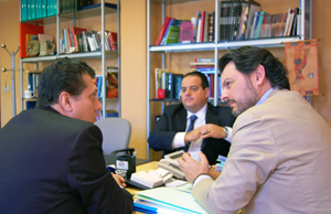 Miranda, en la reunión con Coelho (a la izquierda) y Péres (en medio al fondo).