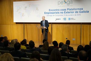 El conselleiro de Economía, Emprego e Industria, Francisco Conde, durante su intervención en el Encuentro de las Plataformas Pexga 2015.