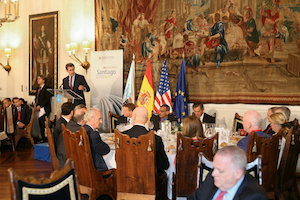 El presidente gallego, Alberto Núñez Feijóo, durante su intervención en la recepción ofrecida a la Fundación Consejo España-EEUU.