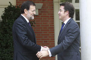 El presidente del Gobierno, Mariano Rajoy, recibió al de la Xunta, Alberto Núñez Feijóo, en el Palacio de la Moncloa.