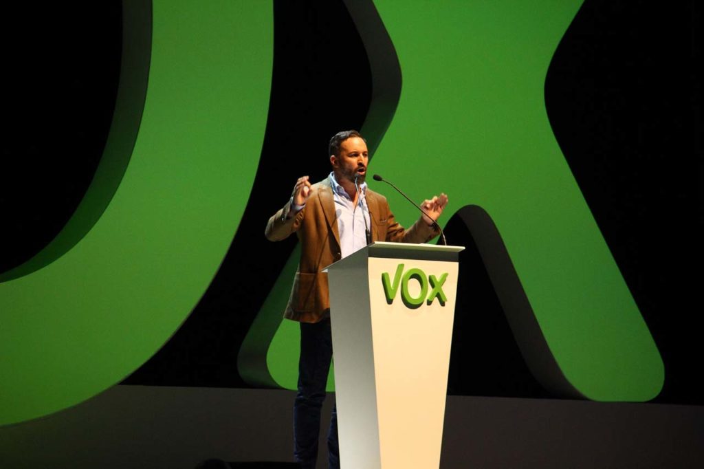 El candidato de Vox, Santiago Abascal, en un mitin.