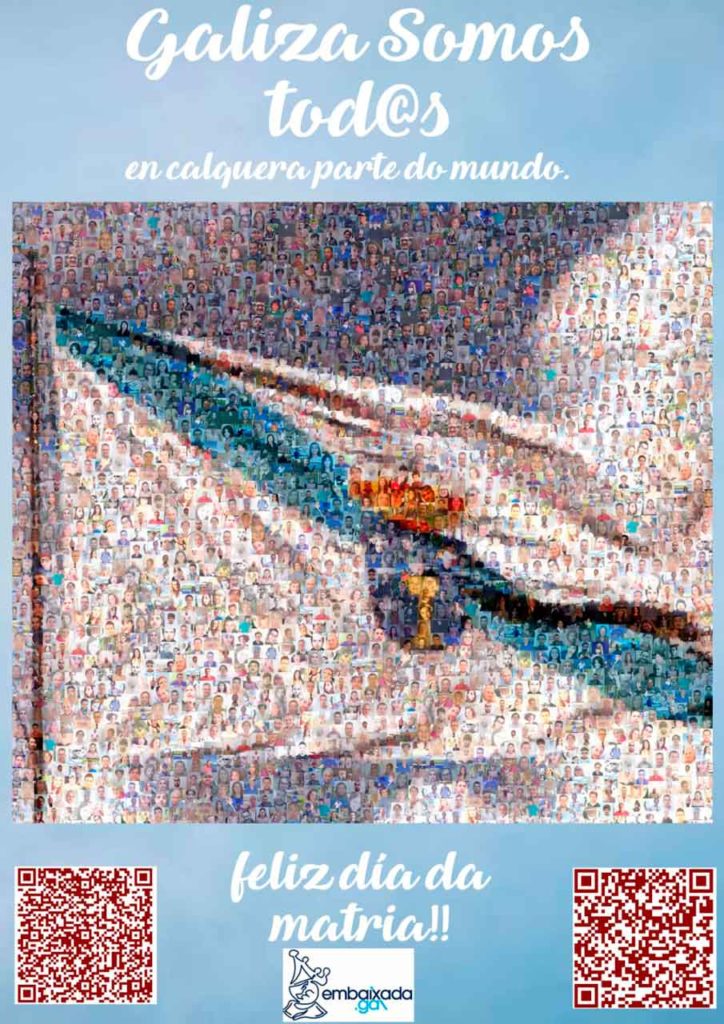 Cartel elaborado con los rostros de cientos de gallegos que participaron en la iniciativa de embaixada.gal.