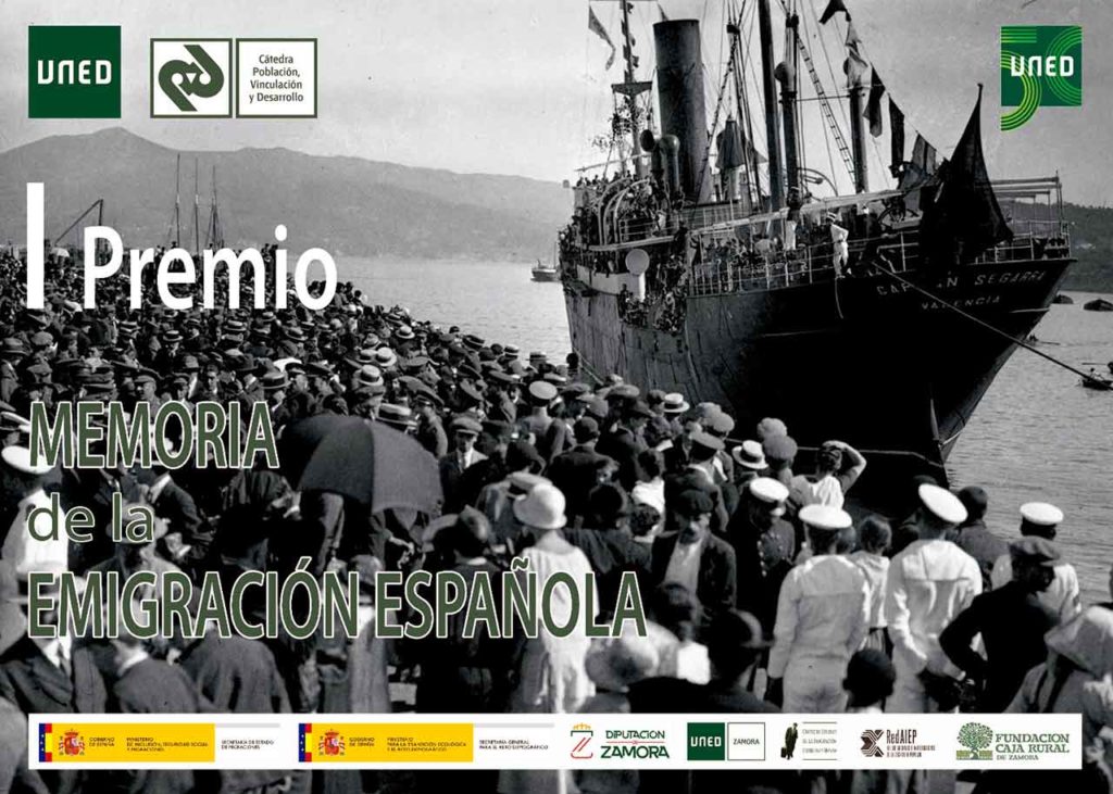 Cartel del I Premio de la Memoria de la Emigración Española.