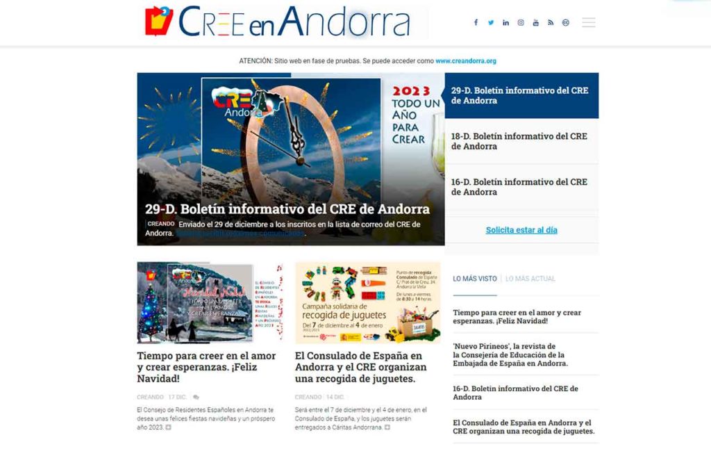 La nueva web del CRE de Andorra.