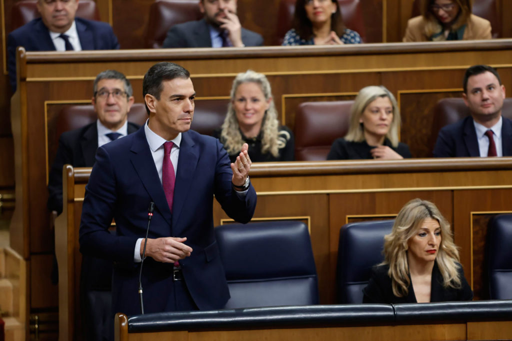 El presidente del Gobierno, Pedro Sánchez, durante la sesión de control en el Congreso.