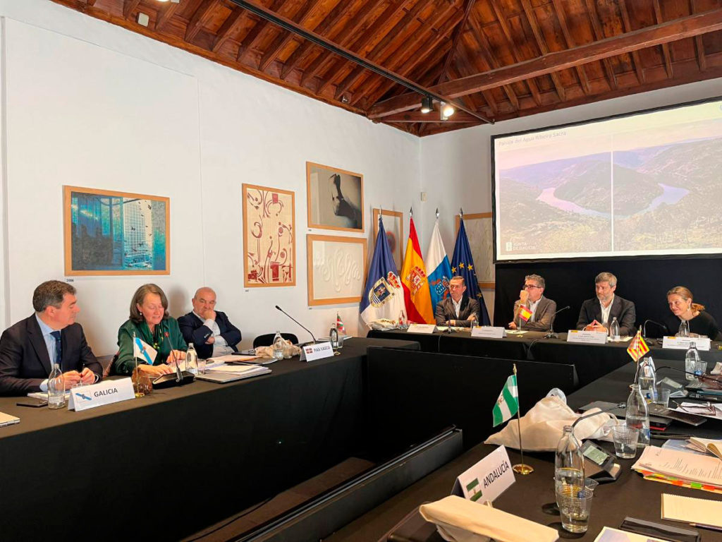 La delegación gallega (izq. con el conselleiro Román Rodríguez) en la reunión del Consejo.