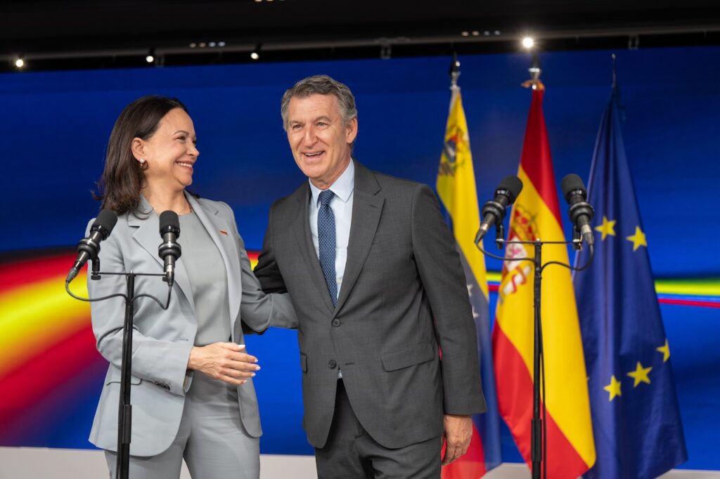 María Corina Machado y Alberto Núñez Feijóo en Madrid.