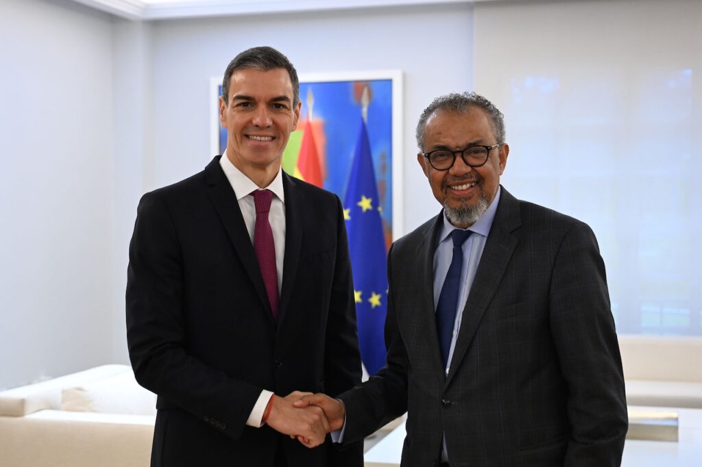 El presidente del Gobierno de España, Pedro Sánchez, recibió a Tedros Adhanom Ghebreyesus, director de la OMS, en Madrid.