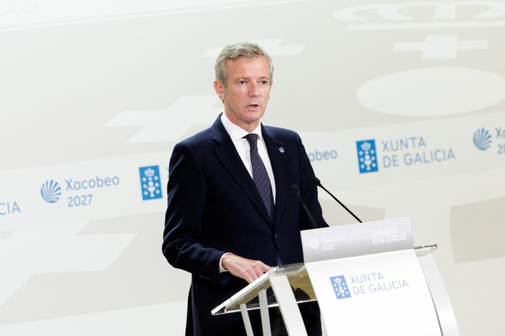 El presidente de la Xunta, Alfonso Rueda, en la rueda de prensa del Consello del 18 de mayo.