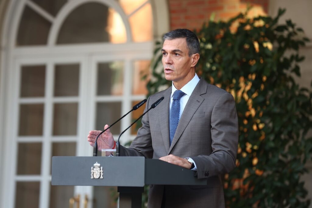 El presidente del Gobierno de España, Pedro Sánchez, durante su comparencia para anunciar la convocatoria de elecciones generales para el próximo 29 de noviembre.